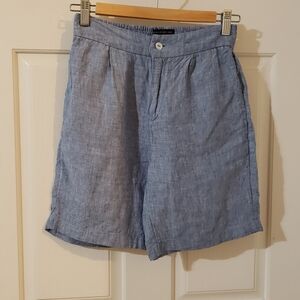 Tahari Blue 100% Linen High Waisted Shorts size XS